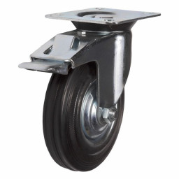 Колесная опора 200  мм площадка, поворотная, тормоз, черная резина, роликоподшипник