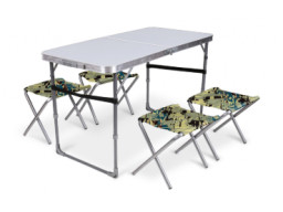 Набор Походной Мебели складной стол и 4 стула Ника металлик-камуфляж саванна