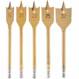 Набор сверл перовых по дереву, 16-20-22-25-32 мм, 5 шт, пластиковый кейс, Matrix