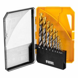 Набор сверл по металлу, 1-10 мм, Р6М5-TiN, Golden Tip, 10 шт Denzel