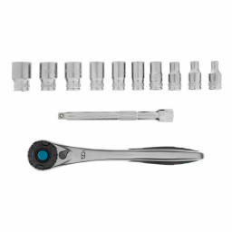 Набор торцевых головок, трещотка 120 зубьев, 1/4", CrV, 12 предметов Gross