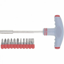 Отвертка с Т-образной эргономичной ручкой и набором бит, 11 шт. CrV//MATRIX